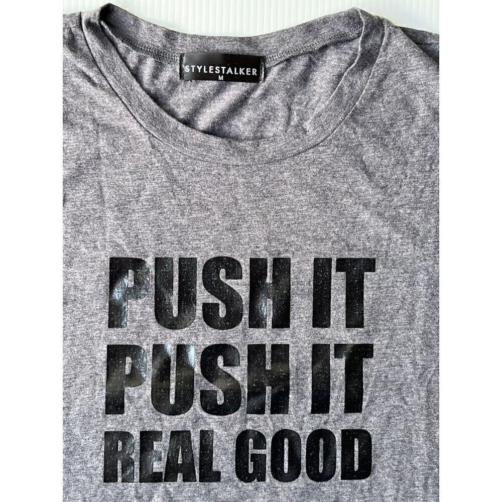 Stylestalker Women's Push It Casual Muscle Tee Size M Charcoal Grey